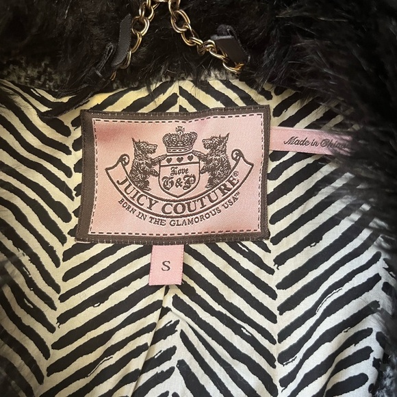 Juicy Couture Tweed Pea Coat w/ Faux Fur Collar S | Holiday Party Chic - Picture 10 of 15